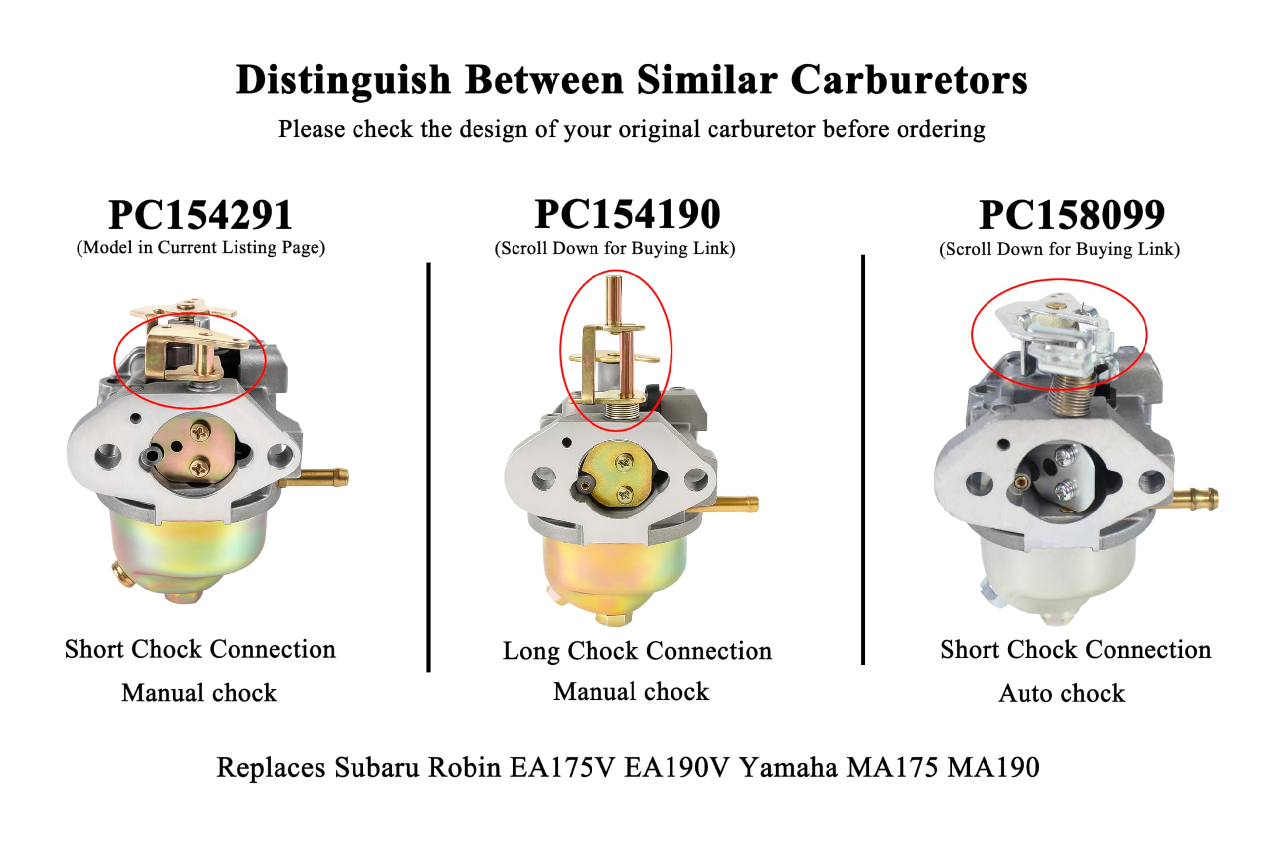 Pro Chaser EA175V/EA190V carburetor for Yamaha MA190 enables easier starts.