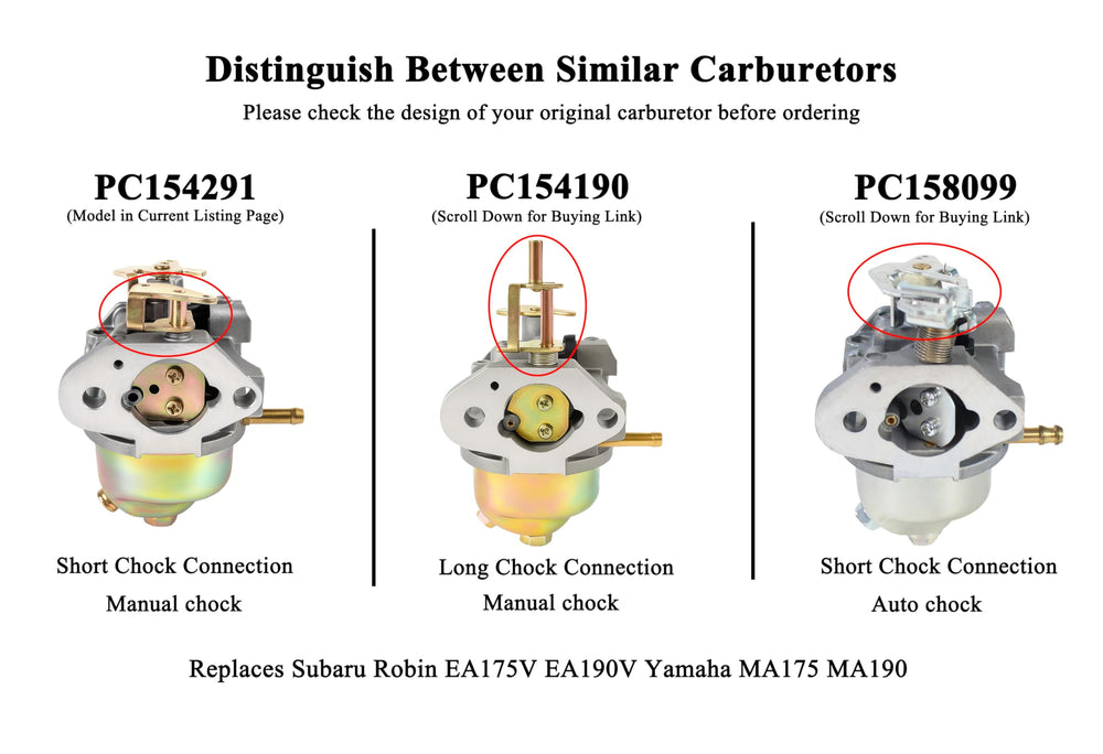 Pro Chaser EA175V/EA190V carburetor for Yamaha MA190 enables easier starts.