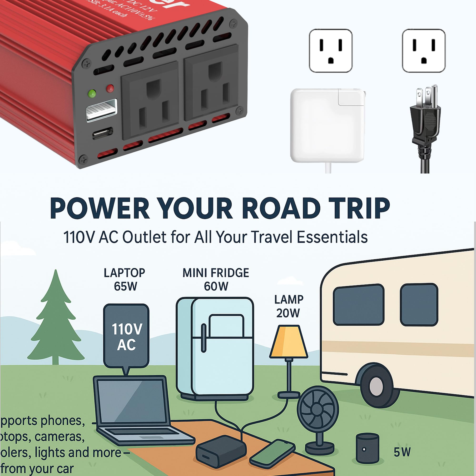 Pro Chaser USB-A QC18W port powers phones and tablets in car.