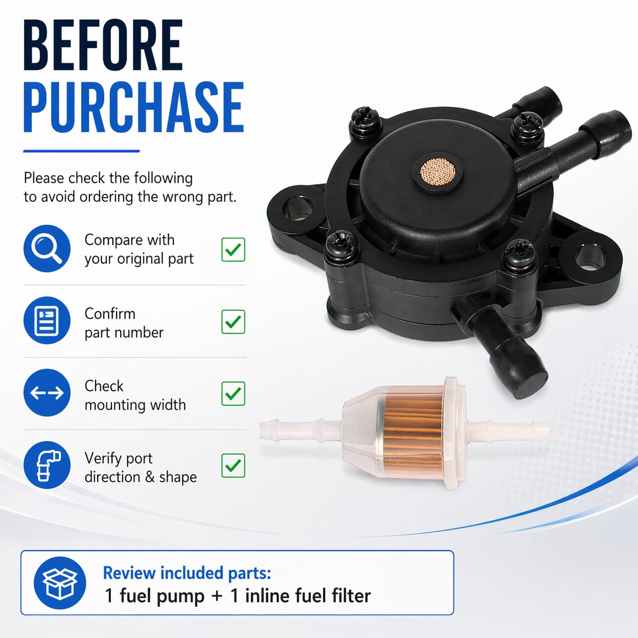 Compatibility chart for Pro Chaser Kohler KT725 KT745 fuel pump matching engines