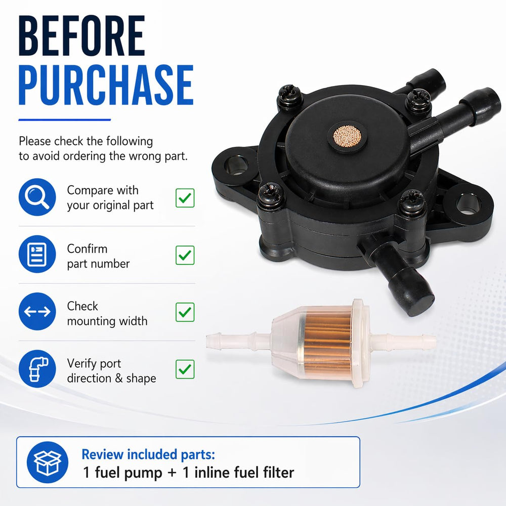 Compatibility chart for Pro Chaser Kohler KT725 KT745 fuel pump matching engines