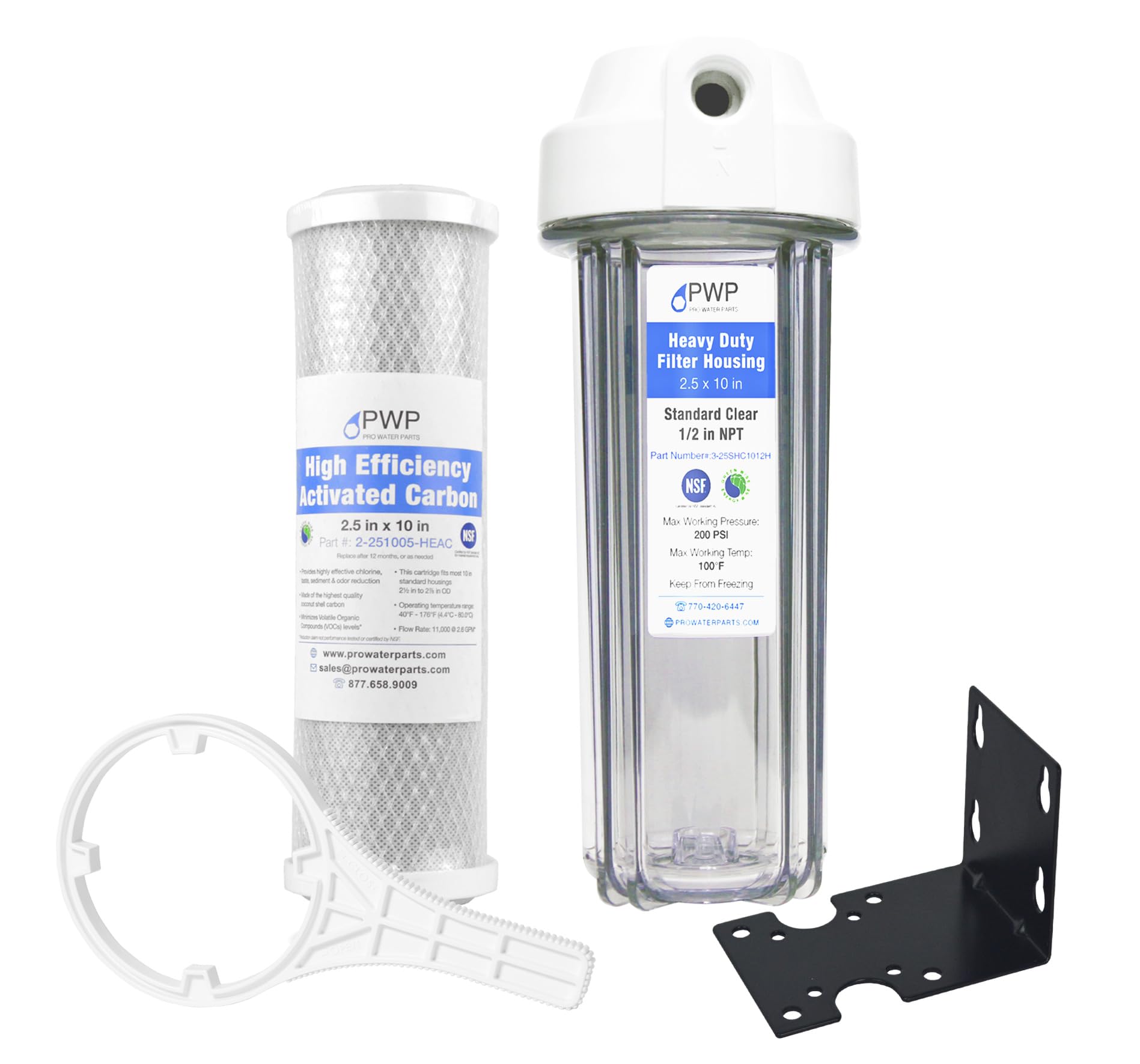 Pro Water Parts clear RV filter housing with 5-micron carbon filter for clearer RV water