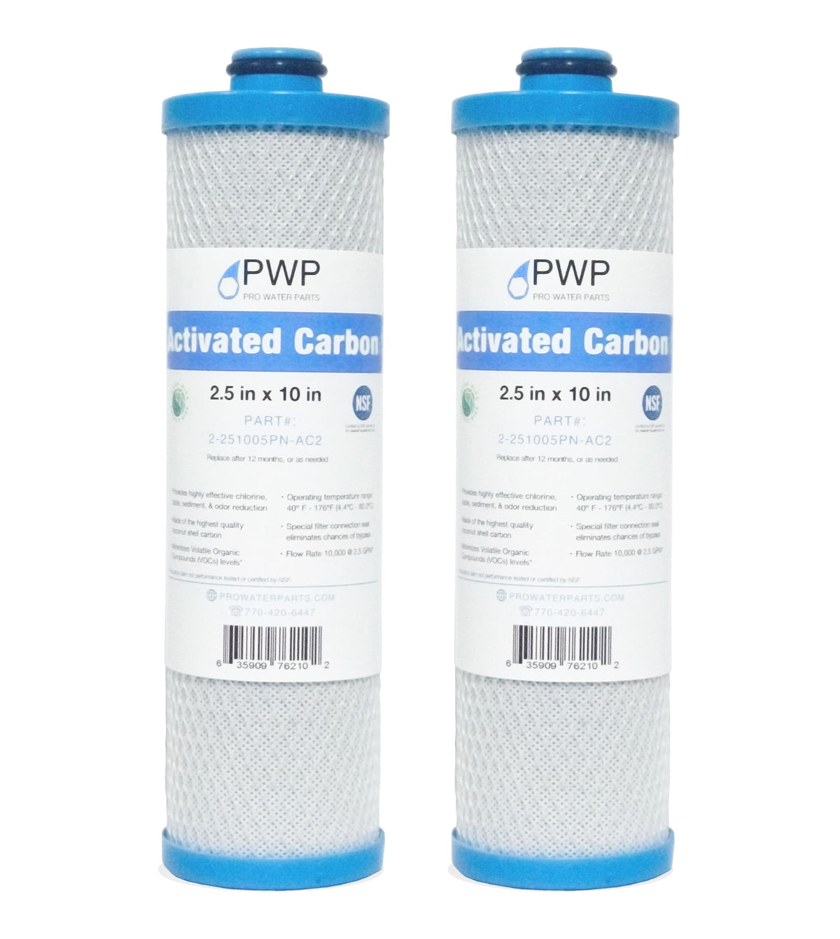 Pro Water Parts RV filter front view highlighting carbon block for better-tasting water