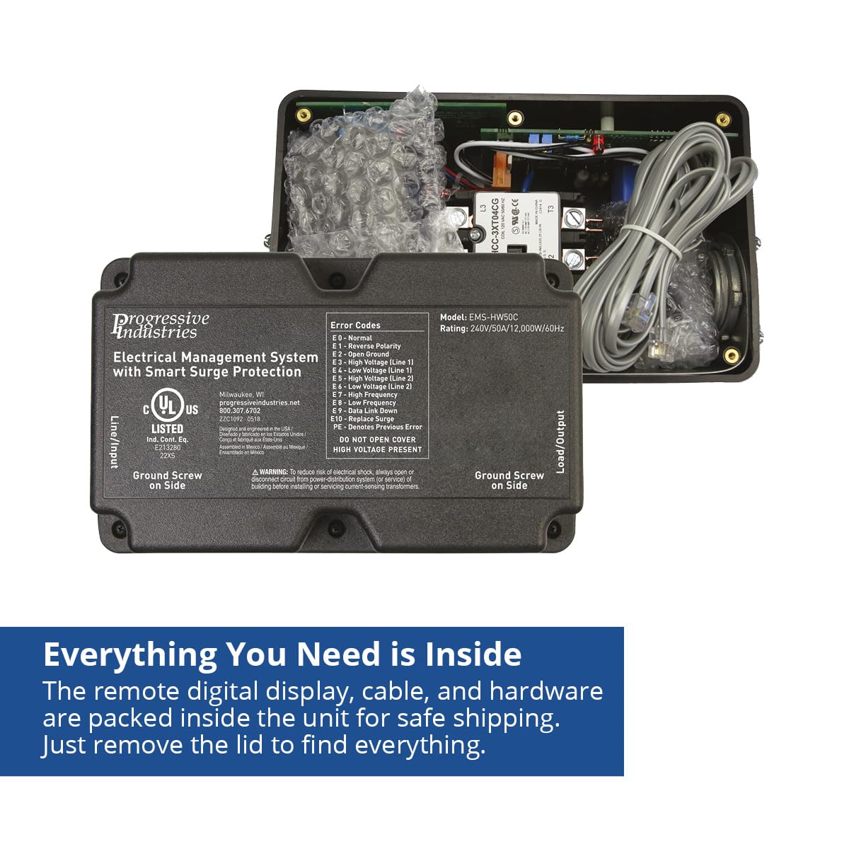EMS-HW50C absorbs up to 3,580 joules to guard RV electronics