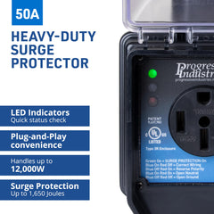 SSP-50XL provides 50-amp RV surge protection with visible LED status indicators.