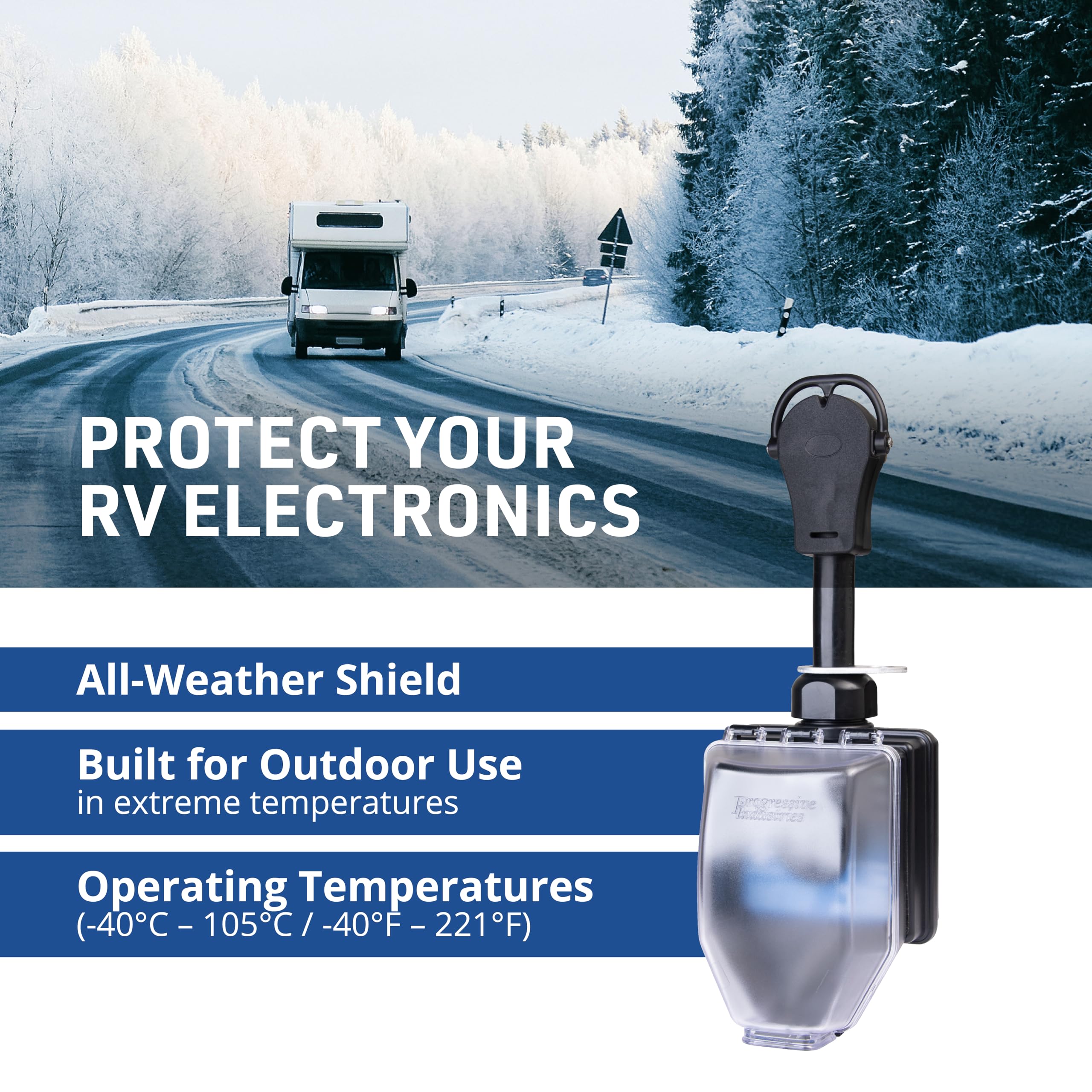 Outdoor-ready SSP-50XL with all-weather shield withstands harsh RV environments.