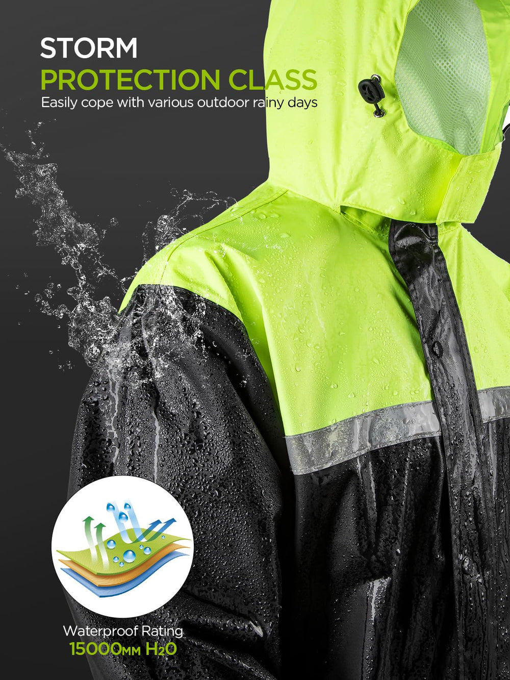 ProHydra rain suit jacket waterproof fabric for dry protection in rain.