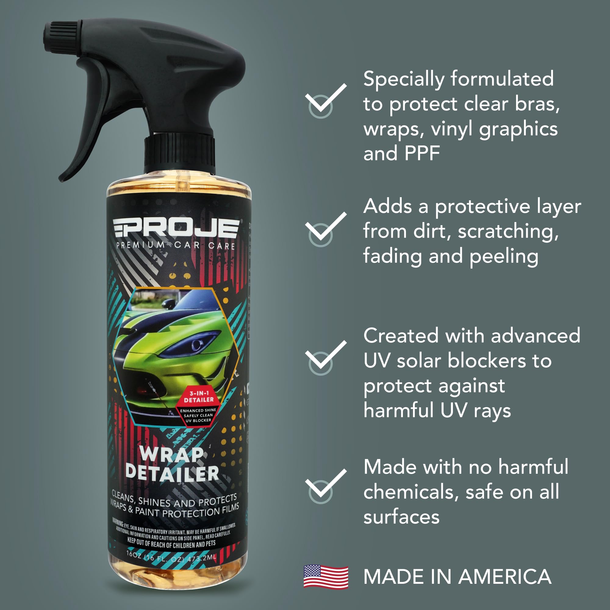 PROJE' Wrap Detailer spray-action applying a cleaning layer on the wrap