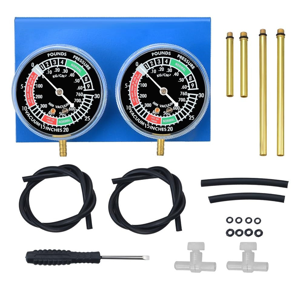 Prokomon carb synchronizer tool front view with dual gauges for precise balancing.