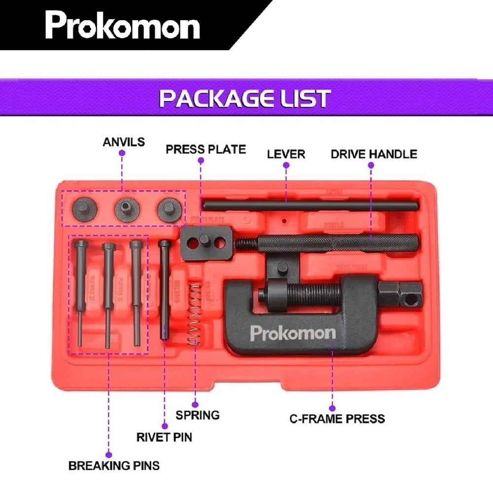 Prokomon chain breaker kit handle and lever demonstrating easy leverage for precise breaks