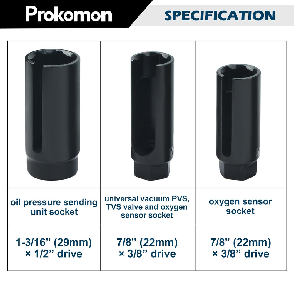 Prokomon O2 sensor socket with 22mm hex for broad vehicle compatibility.