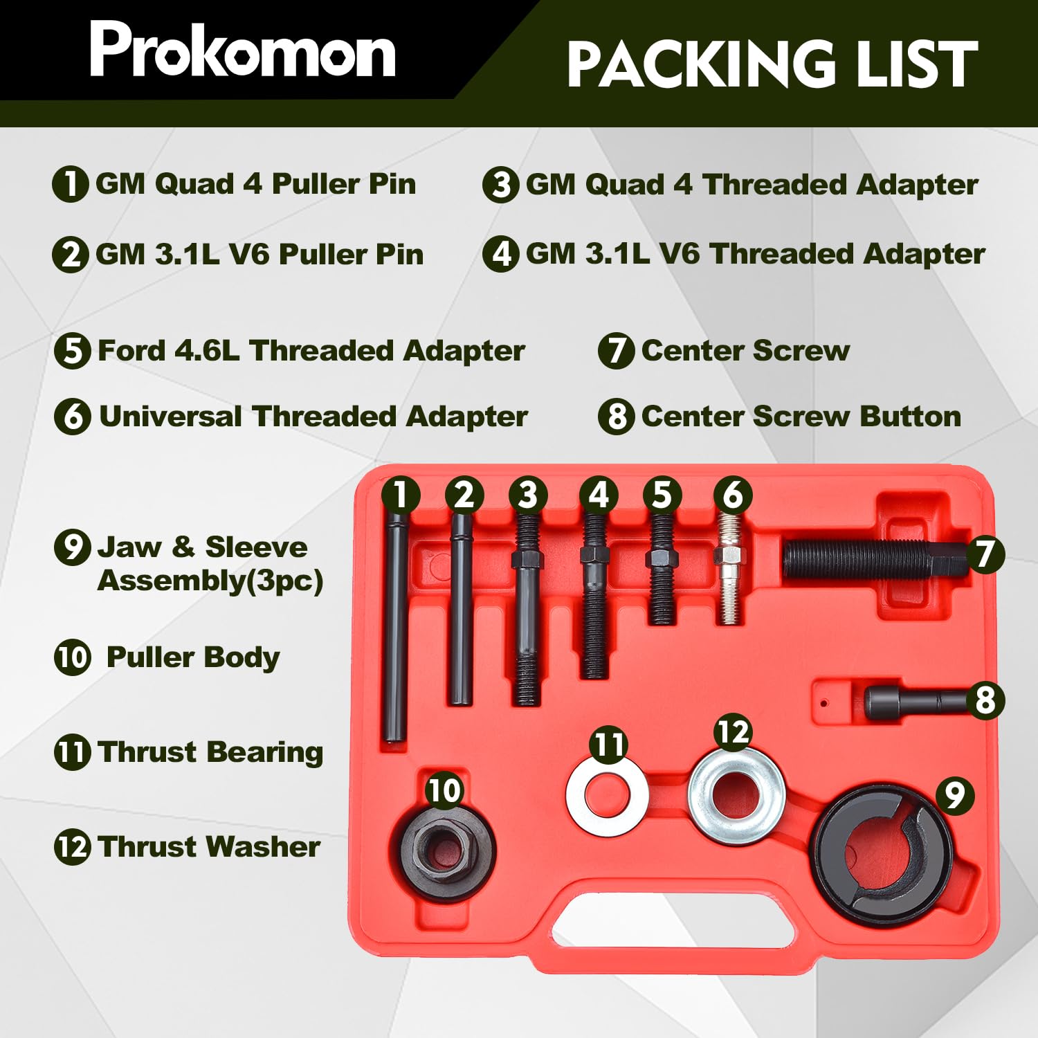 Prokomon pulley installation tool offers durable steel construction for pro-level service.