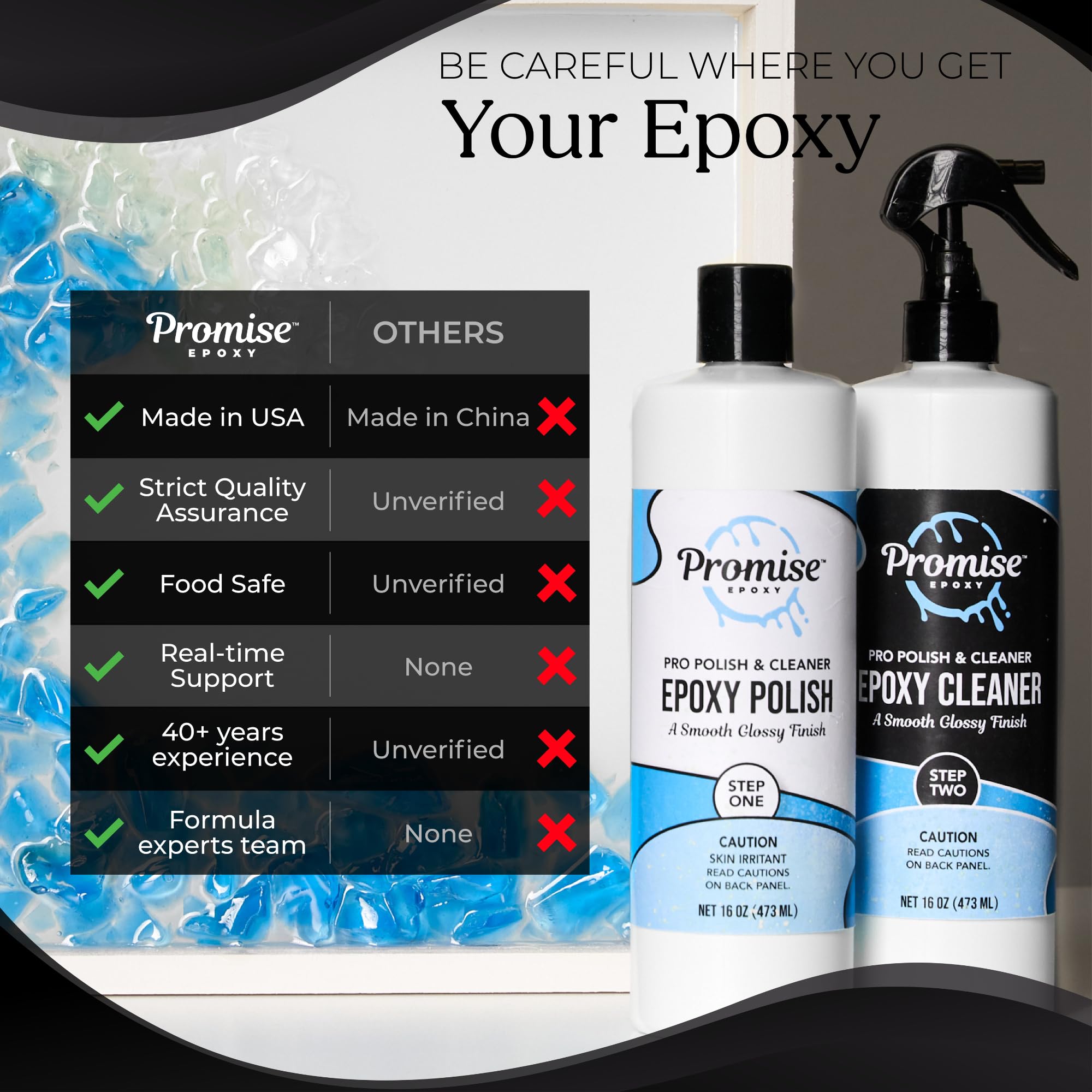 Promise Epoxy cleaner bottle dispense cleans resin surfaces effectively