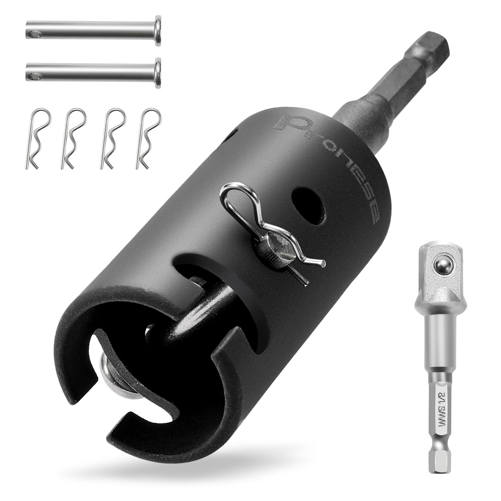 Pronese trailer jack drill adapter front view highlights compact Cr-Mo body for rugged use.