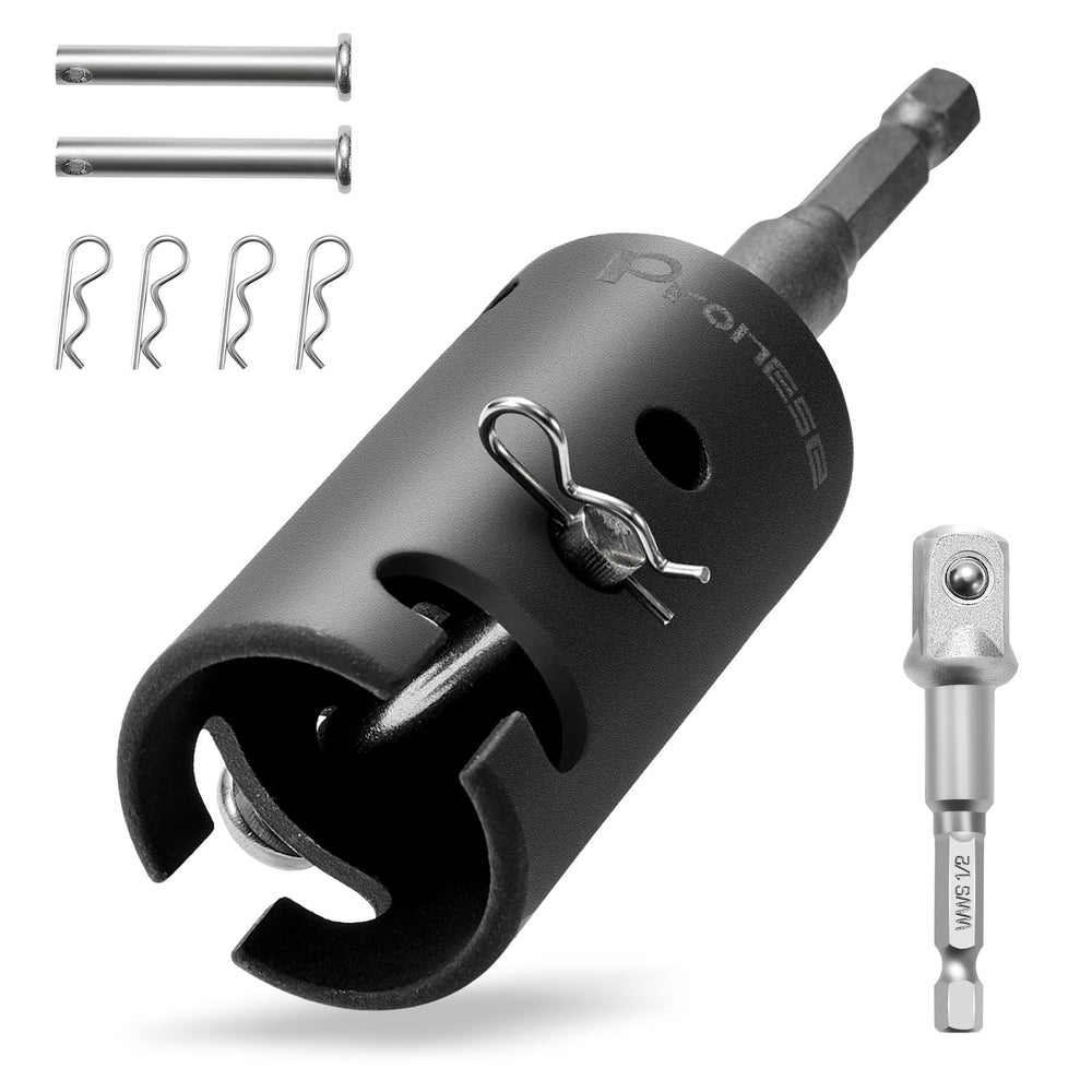 Pronese trailer jack drill adapter front view highlights compact Cr-Mo body for rugged use.