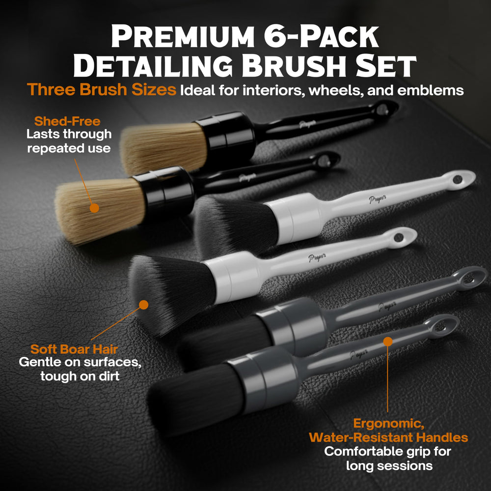 PROPER DETAILING CO. Boar's hair brush close-up for delicate leather and trim cleaning.