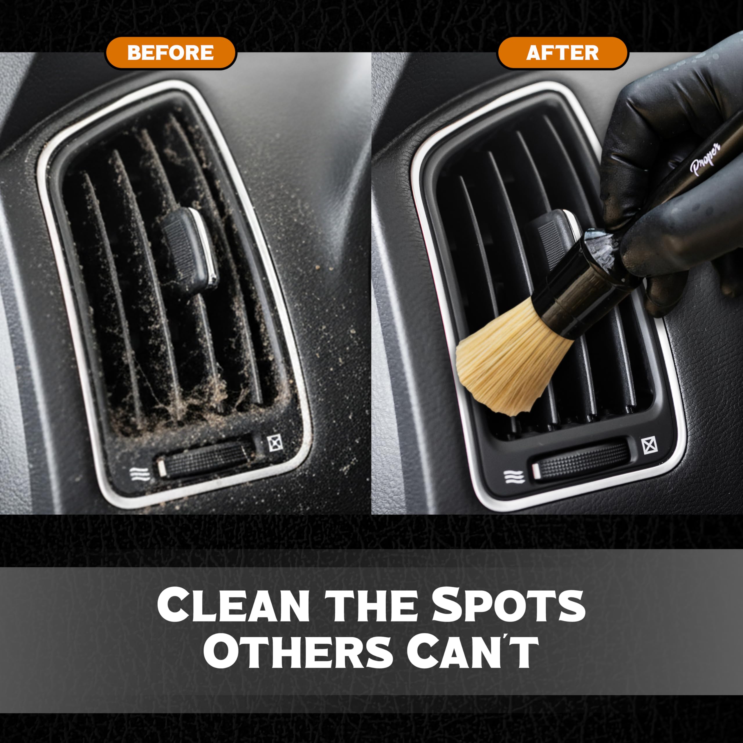 PROPER DETAILING CO. Leather brush in action cleaning seats and crevices.