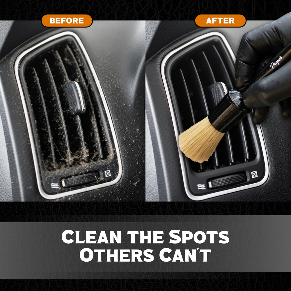 PROPER DETAILING CO. Leather brush in action cleaning seats and crevices.