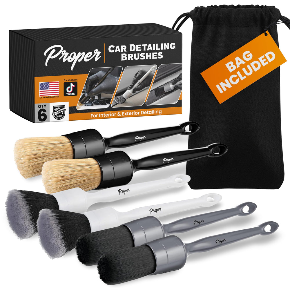 PROPER DETAILING CO. Premium brush set 6-pack for comprehensive interior and exterior detailing.
