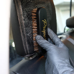 PROPER DETAILING CO. premium horsehair brush on car interior seats for scratch-free cleaning