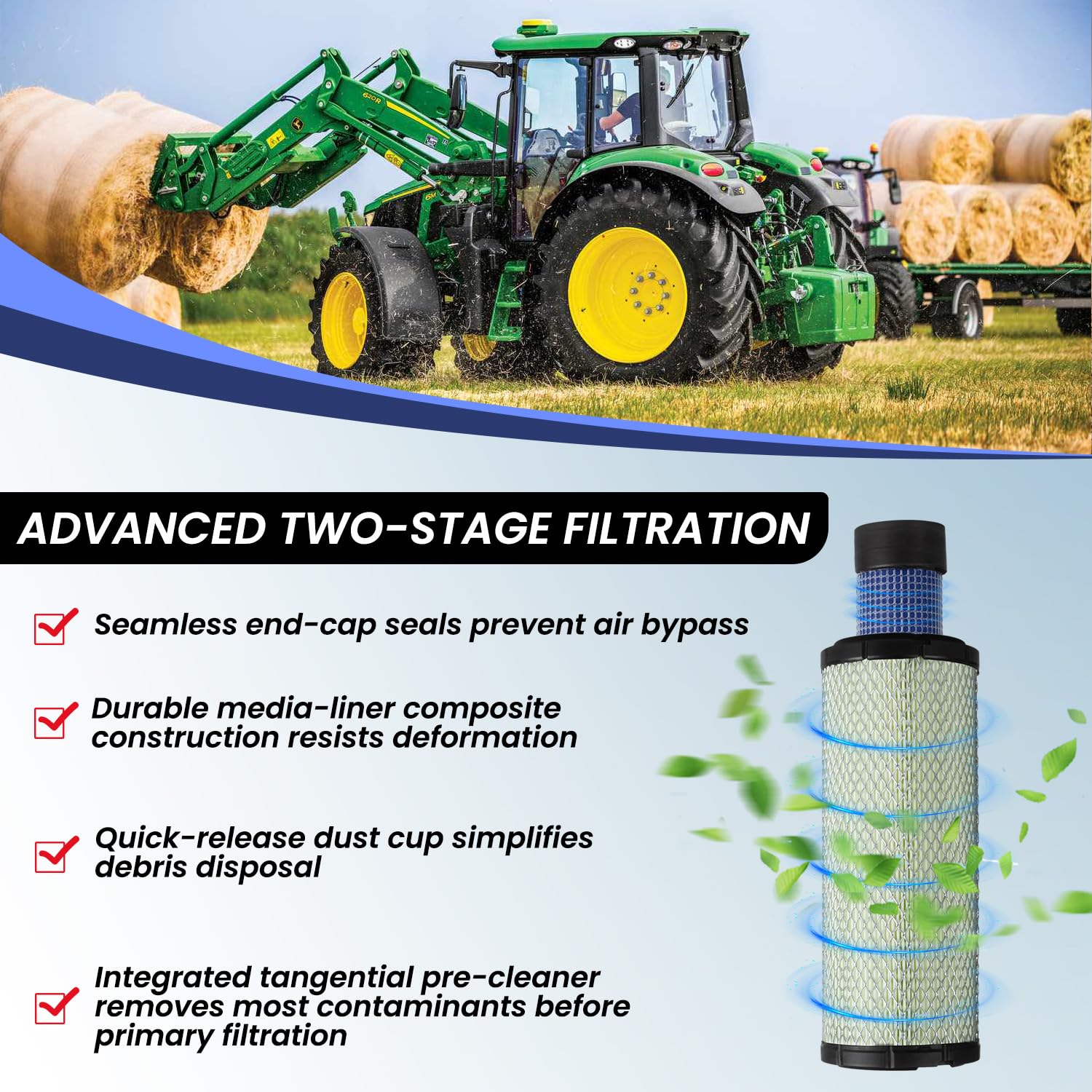 Prosentuo tangential pre-cleaner removes most debris before filtration for smoother airflow