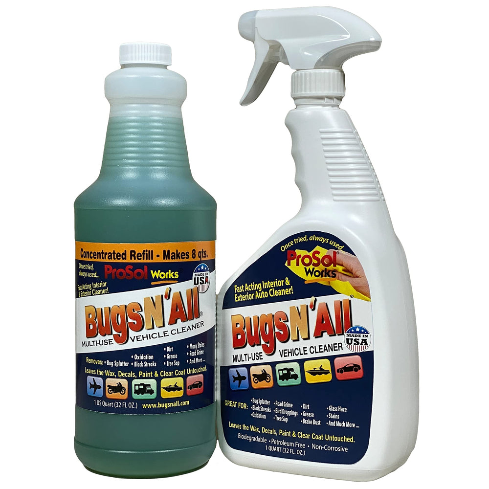 PROSOL WORKS Bugs N’ All bottle label, showcasing versatile cleaner for cars, boats, and surfaces.