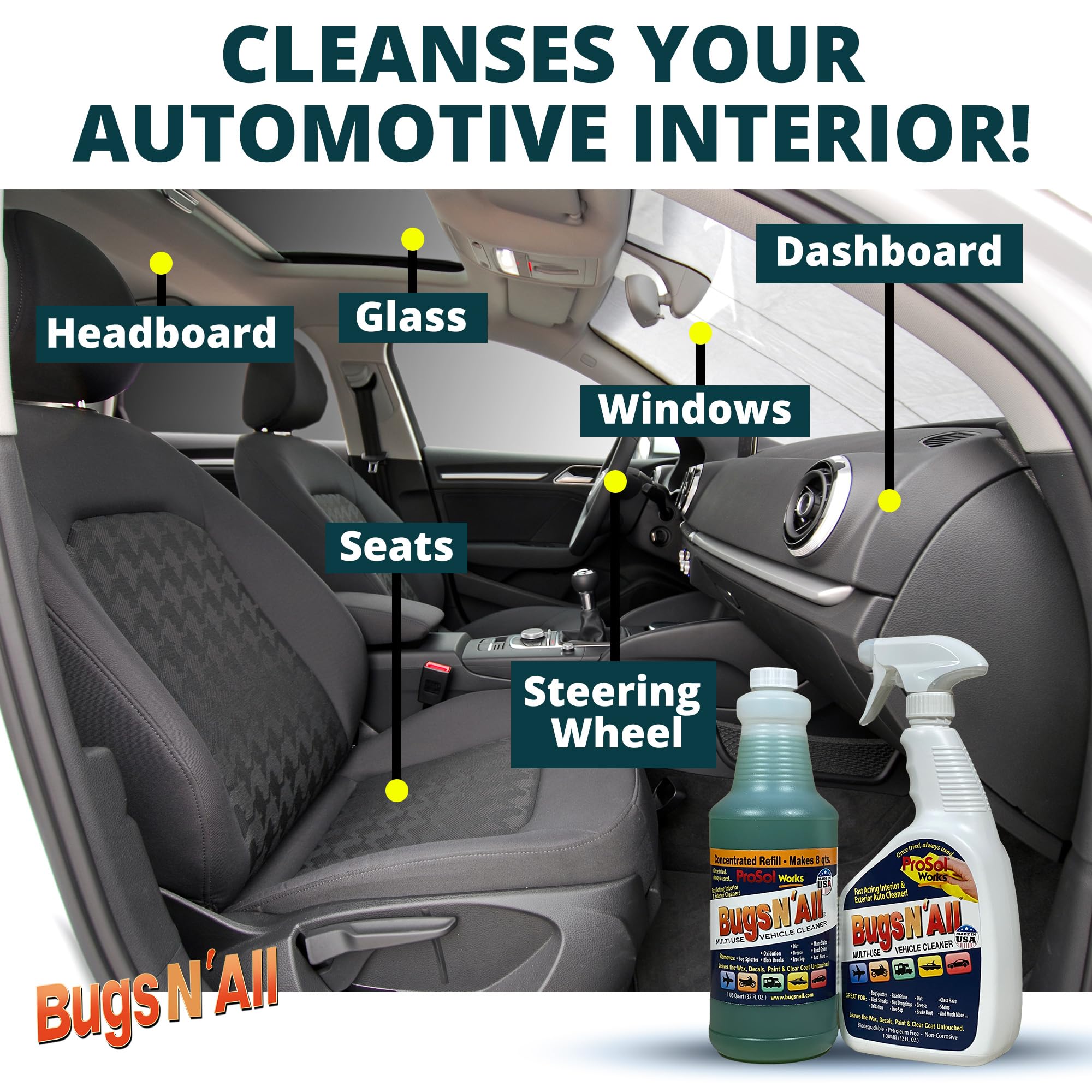 PROSOL WORKS Bugs N’ All removes stubborn bug splatter from paint.
