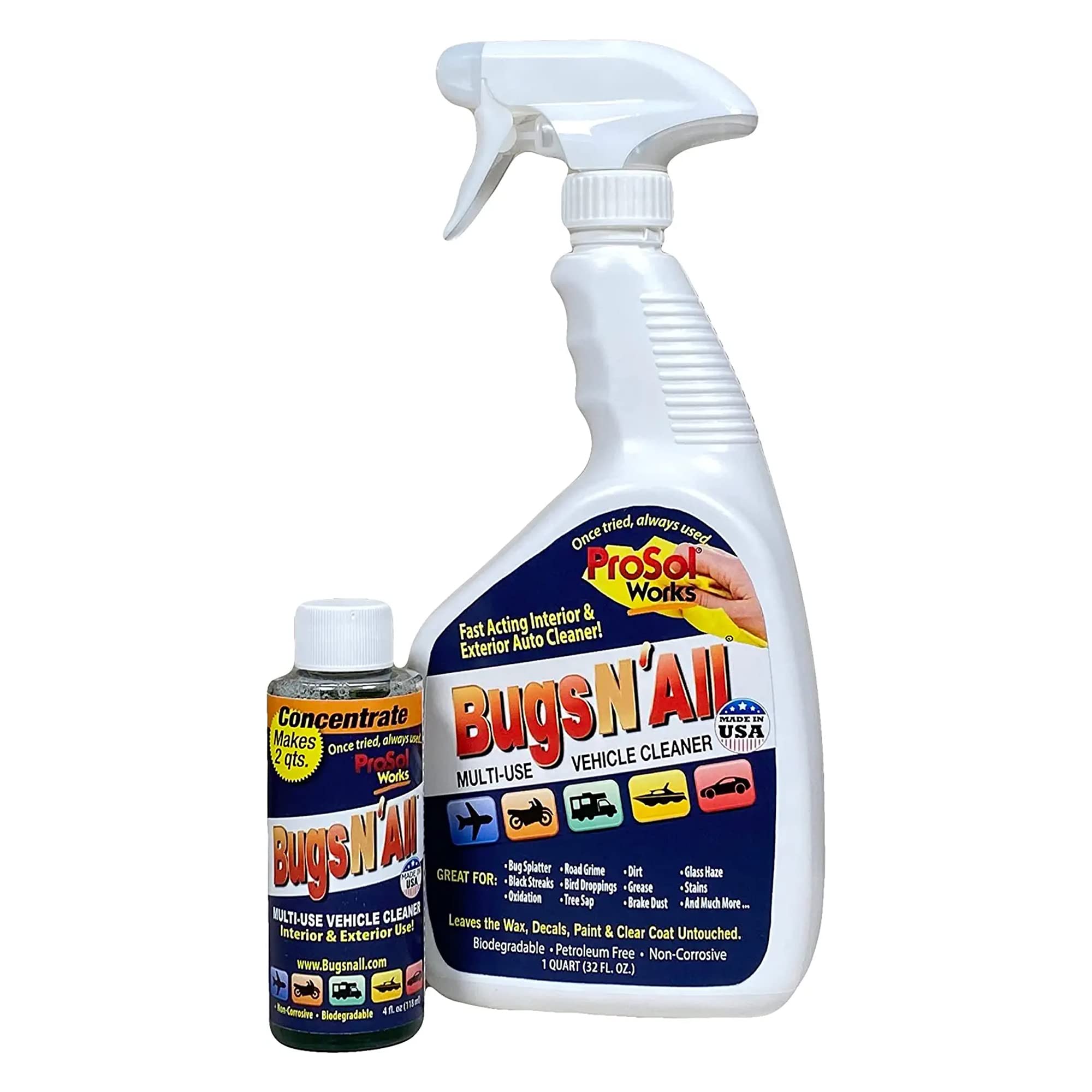 PROSOL WORKS Bugs N’ All concentrate-4oz bottle for powerful bug and tar removal.