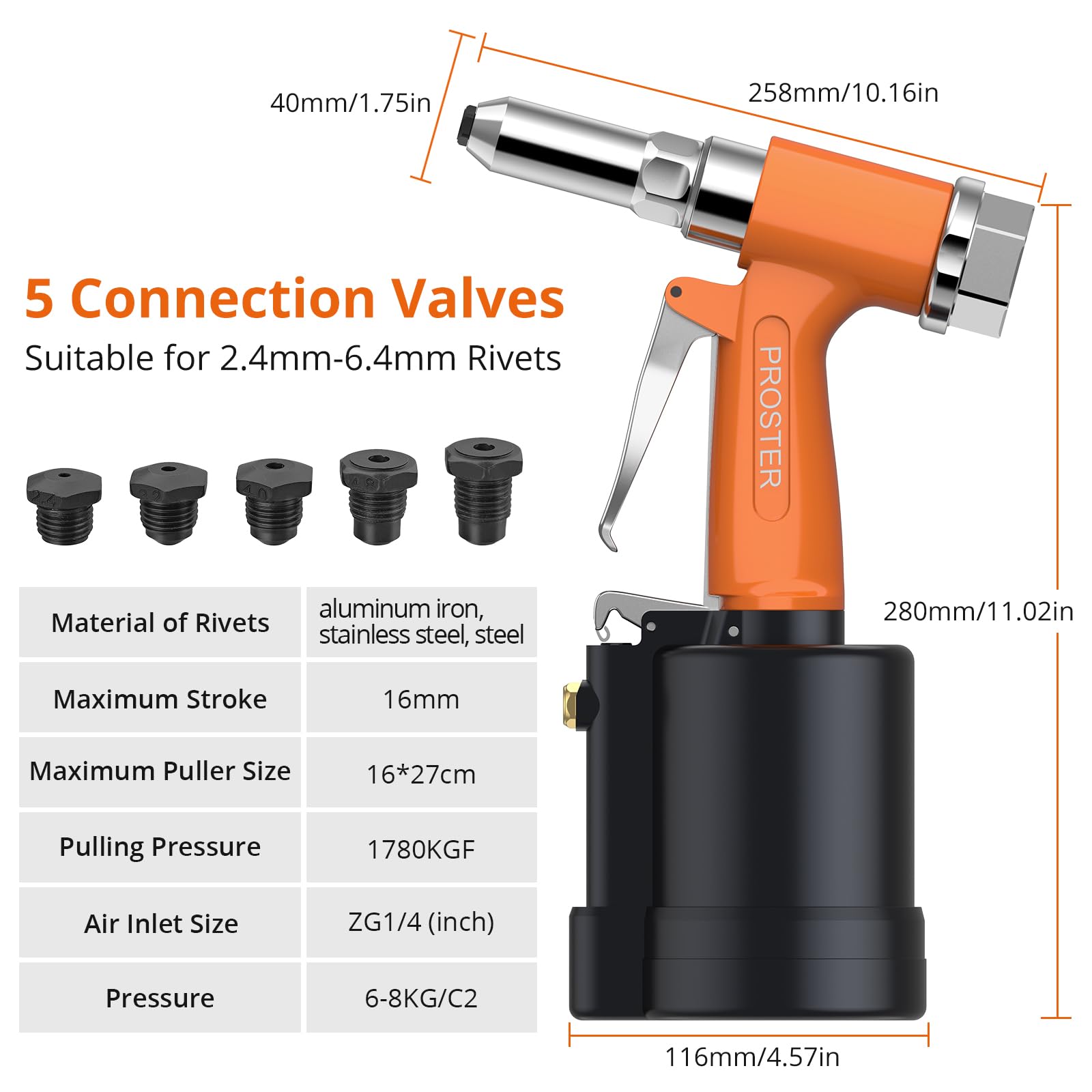 Proster riveter in hand ready for high-force rivets