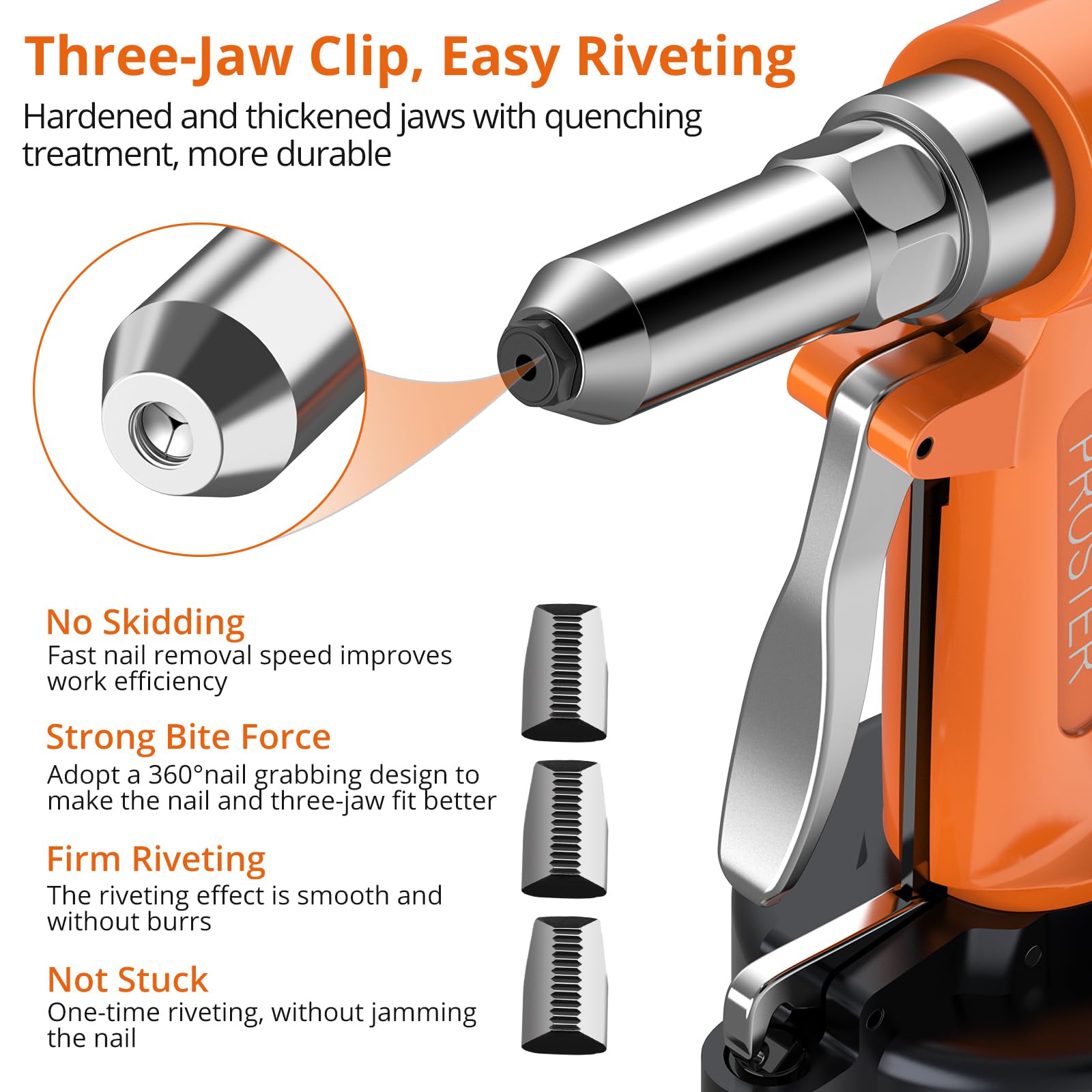 Nosepiece change on Proster riveter enables quick size setup