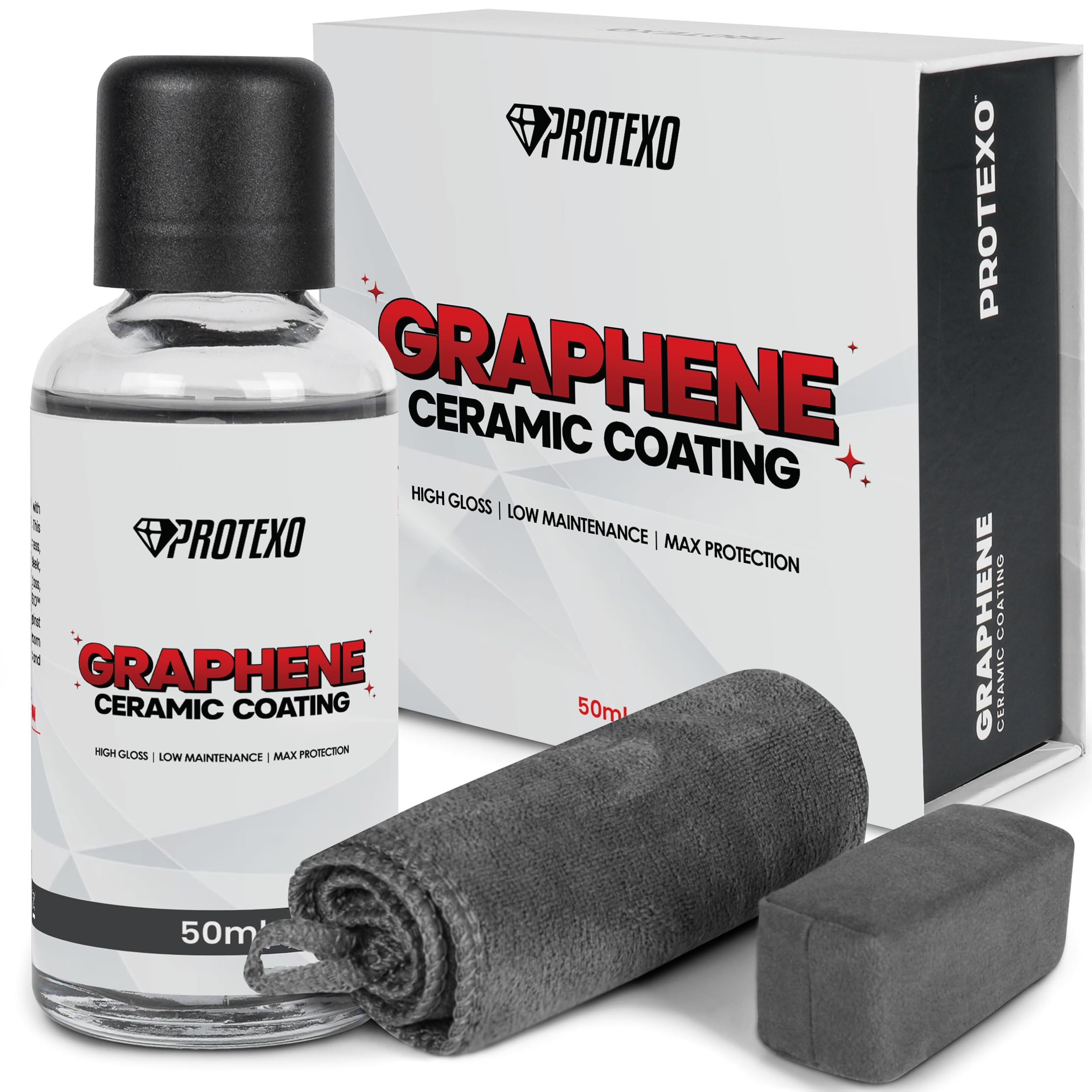 PROTEXO graphene ceramic coating bottle showing 50 ml capacity for durable protection