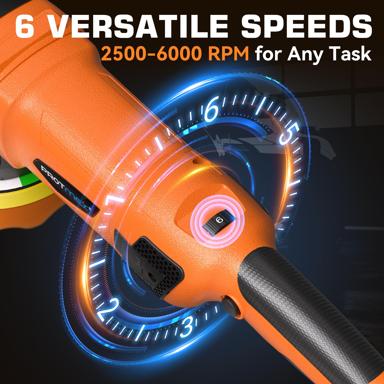 Protmex detachable handle enables precise buffing in tight spaces.