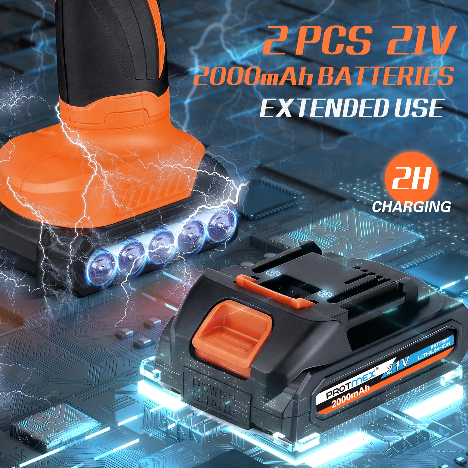 Protmex dual 21V 2000mAh batteries enable extended polishing sessions