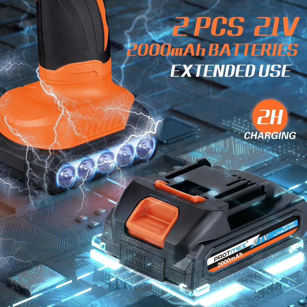 Protmex dual 21V 2000mAh batteries enable extended polishing sessions