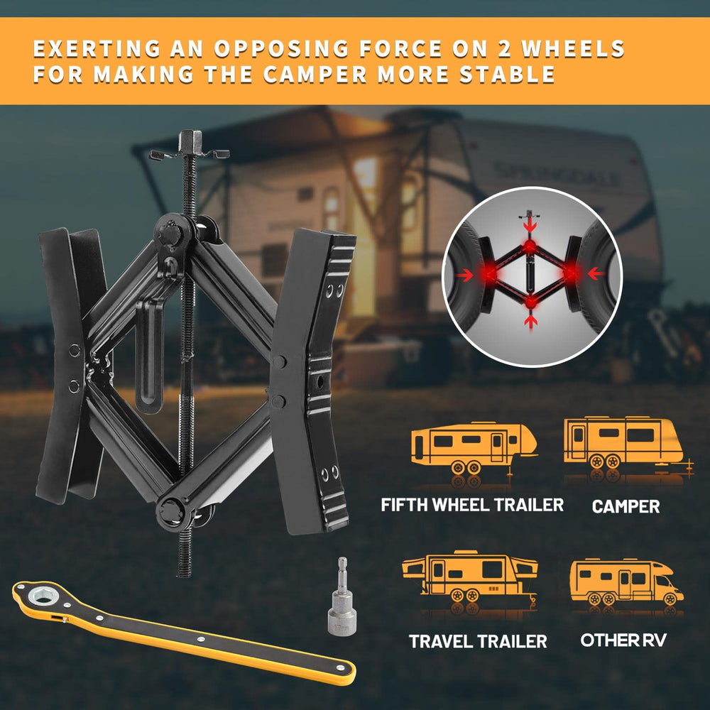 Proud Panda Wheel Chock Stabilizers pack includes crank and socket.