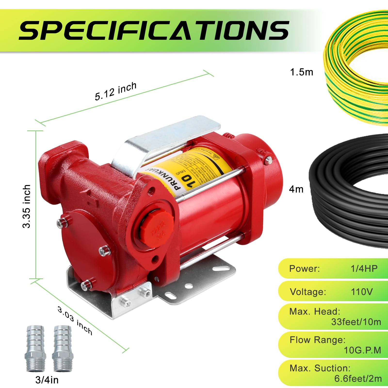 PRUNkuar 110V pump side profile highlighting compact, lightweight design.