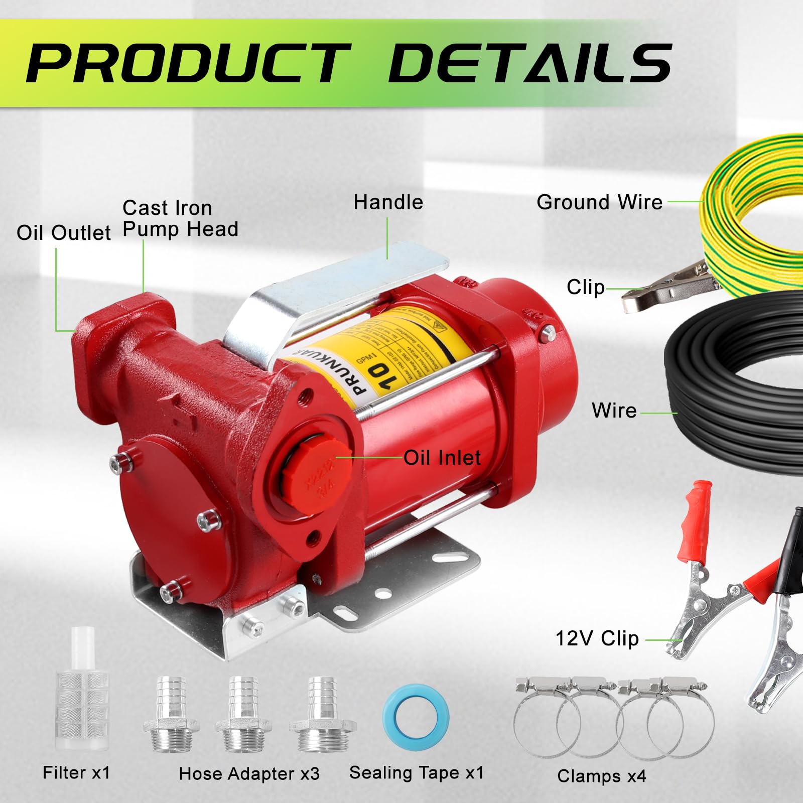 PRUNkuar 12V pump top view highlights controls and accessibility
