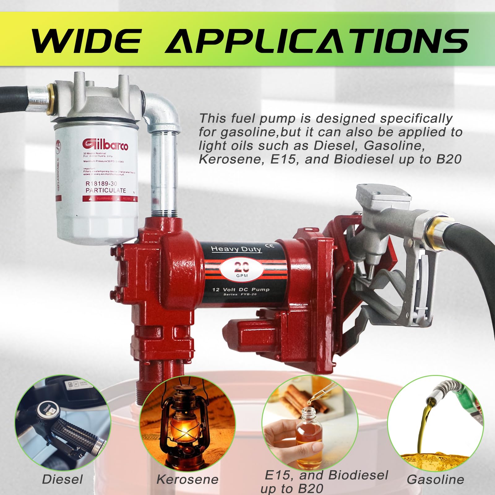PRUNkuar 12V fuel transfer pump with filter ensuring fuel purity
