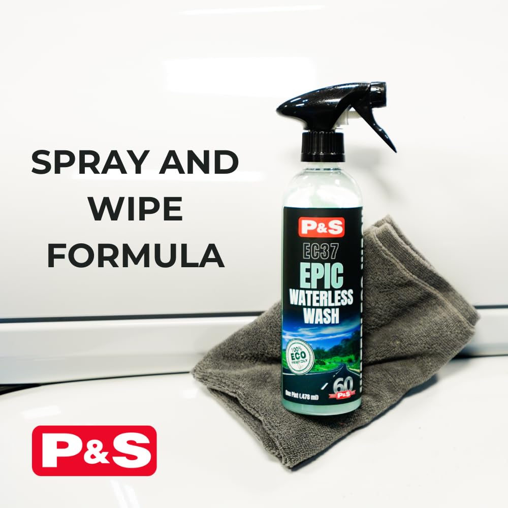 P&S Epic Waterless Wash label closeup highlighting gloss booster.