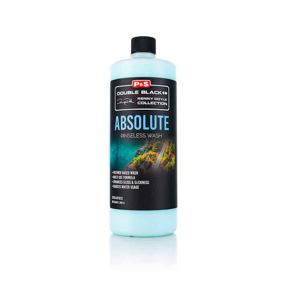 P&S Absolute Rinseless Wash bottle pouring for quick, water-saving car cleaning.