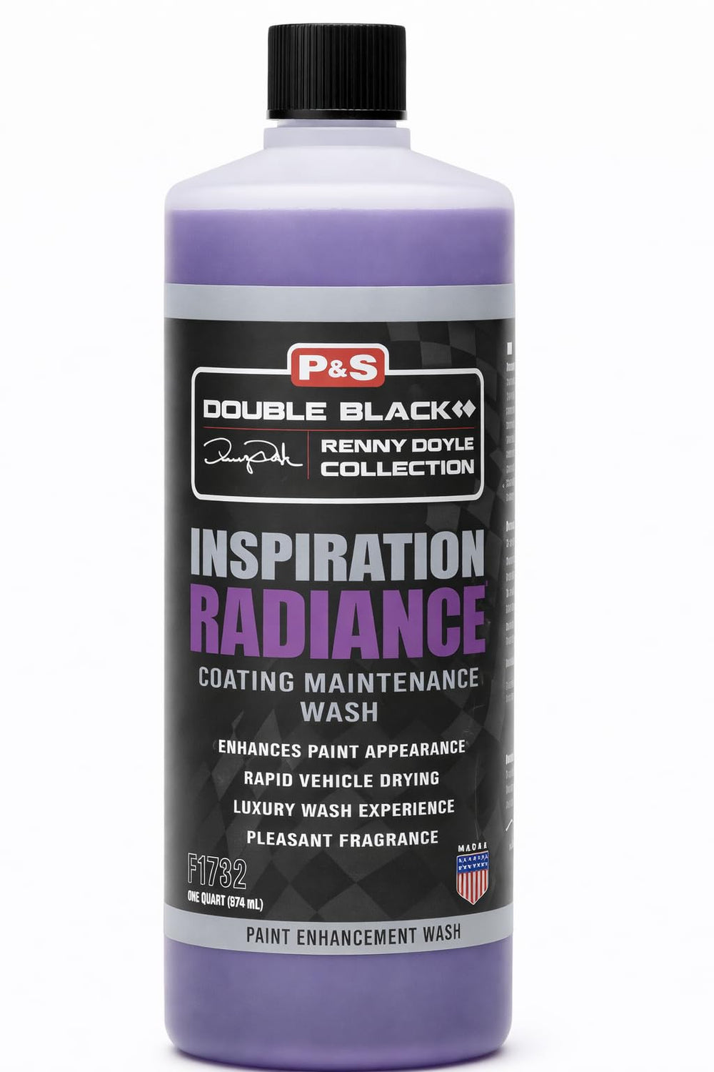P&S Inspiration Radiance bottle pour demonstrates coating maintenance on a clean car finish
