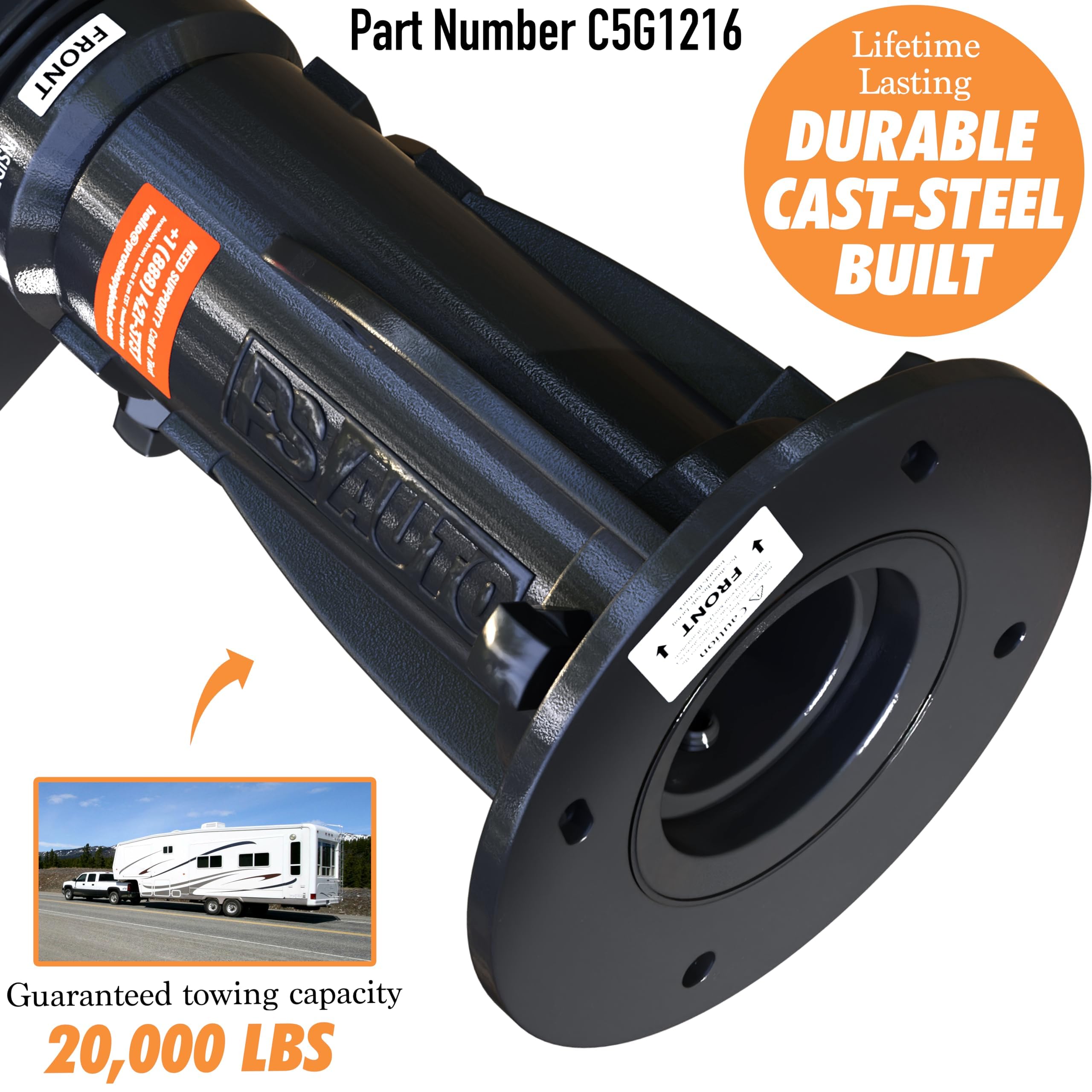 PSAUTO cushioned hitch joint closeup highlighting vibration absorption for smoother rides.