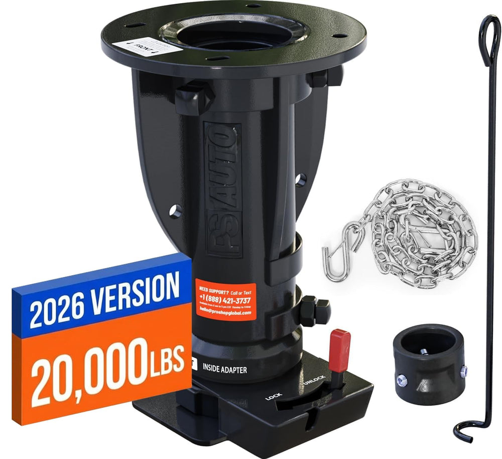 PSAUTO fifth wheel to gooseneck adapter installation showing quick, tool-free setup.