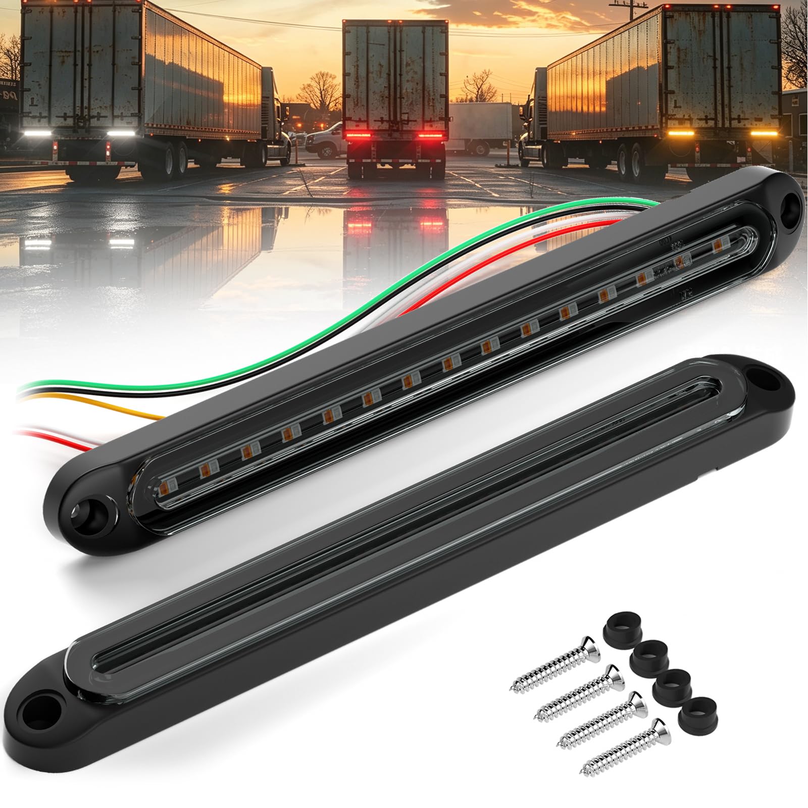 PSEQT 3-color trailer tail light bar in amber red white for versatile signaling on trailers.