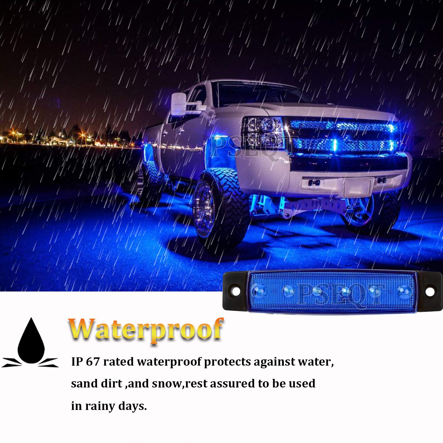 PSEQT blue LED rock strip for golf cart lighting and style.