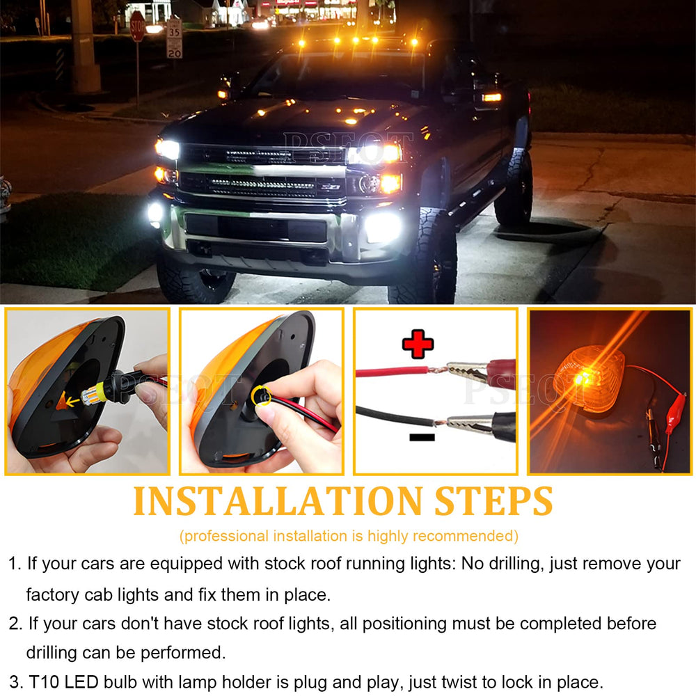 PSEQT easy-install cab marker light in amber with included mounting pads and screws.