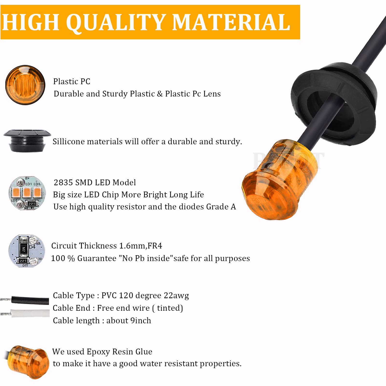 PSEQT amber trailer marker light uses low power for long life.
