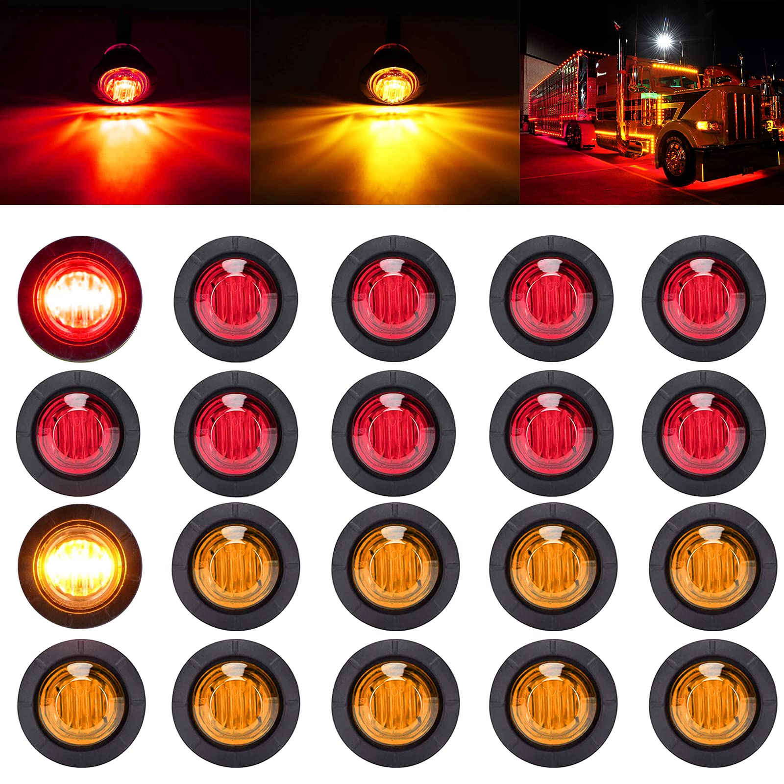 PSEQT trailer marker lights red and amber pack for enhanced night visibility.