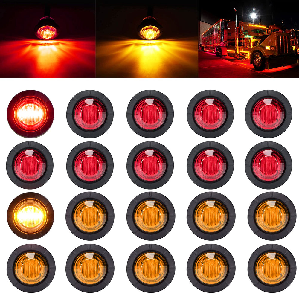 PSEQT trailer marker lights red and amber pack for enhanced night visibility.