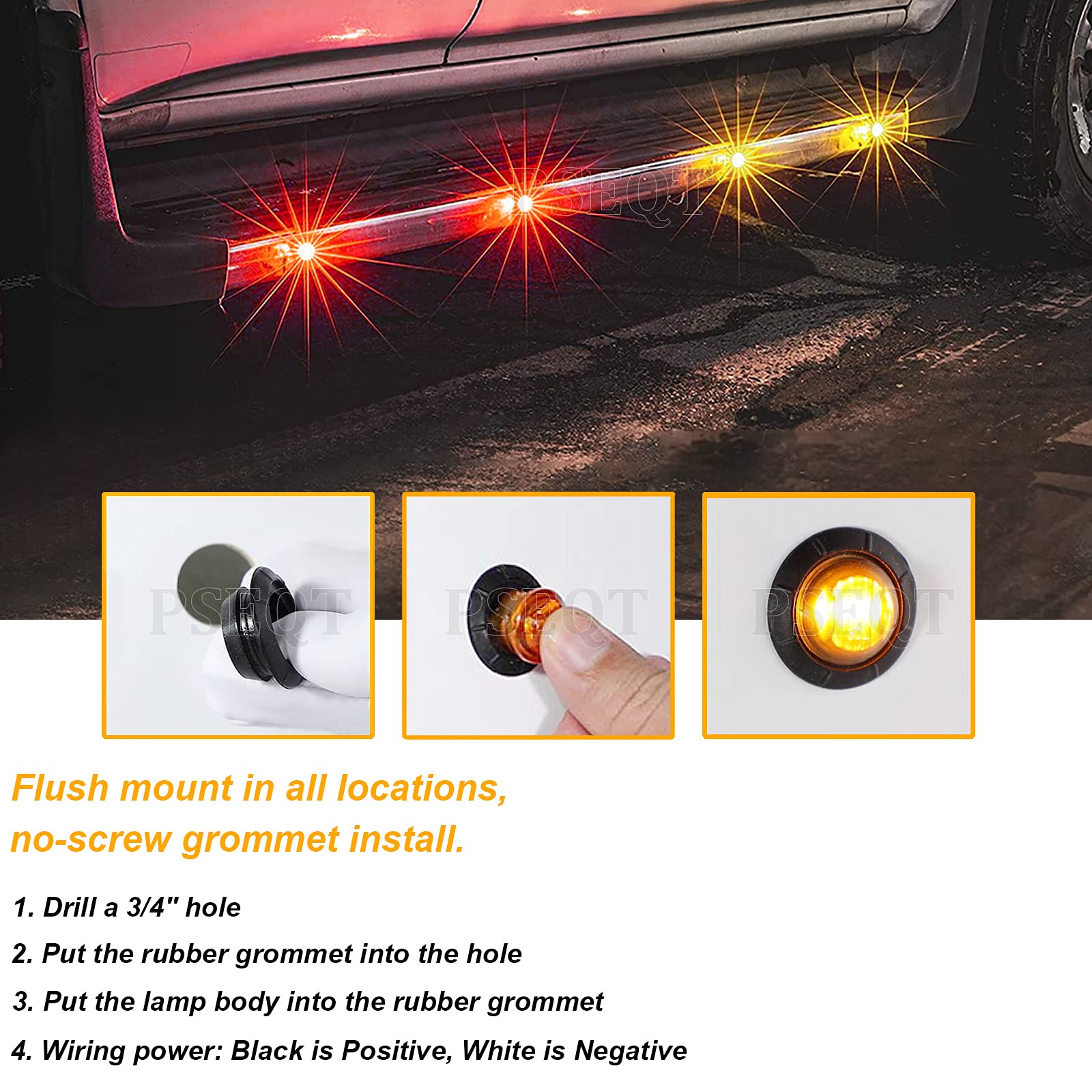 PSEQT rubber grommets with trailer lights emphasizing secure seal and durability.